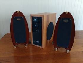Fps-215aw1 Flat Panel Speakers Fps-215aw Amplified Subwoofer Speaker Wood Grain Set Of 2 Fps-200 Series Rare
