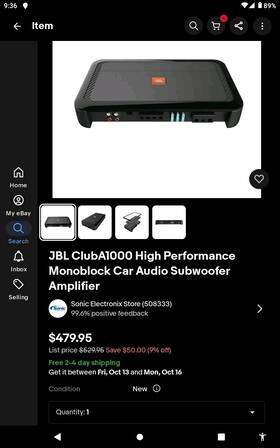 Fs0038-gl0002978 Jbl Cluba1000.1high Performance Monoblock Car Audio Subwoofer Amplifier
