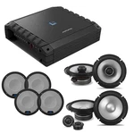 Alpine S2-A36F, S2-S65C, Amp, Comp. & Coaxial Grill Bundle. Fixed Price $673.04.