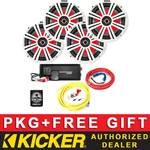 Kicker KM84L Marine/boat Audio 8" Led SPEAKERS+4CH AMPLIFIER+4AWG Kit. Fixed Price $992.98.