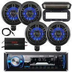Pyle Marine Bluetooth Receiver, 4X 4" 150W Black Speakers, Amp, Cover, Antenna. Fixed Price $213.99.