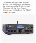 Pyle Wireless Bluetooth Power Amplifier System - 200W Dual Channel Read. Fixed Price $35.00.