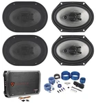 (4) Rockville RV68.3A 6X8" 1800W 3-WAY Car SPEAKERS+4-CHANNEL Amplifier+amp Kit. Fixed Price $211.85.