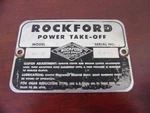 Vintage Rockford Power Take-off Metal Tag/plate Model GRA-589. Fixed Price $17.95.