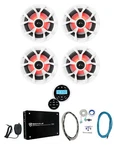 (4) Rockville RKL65MBW 6.5" 700W Marine Led Speakers+receiver+amplifier+amp Kit. Fixed Price $424.85.