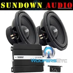 Pkg Sundown Audio E12V4-D4 12" Subwoofers + SAEV3-2000D Monoblock 2000W Amp. Fixed Price $839.99.