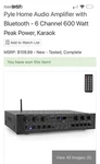 Pyle 6-CHANNEL 600W Bluetooth Audio Amplifier Usb Sd MP3 Karaoke Echo Remote. Fixed Price $76.99.